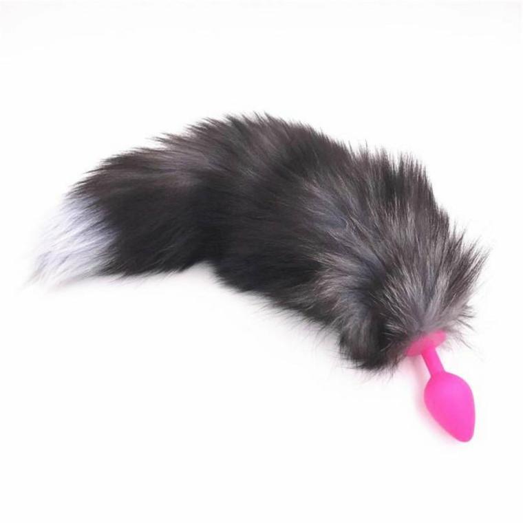 15″ Dark Fox Tail With Pink Silicone Princess-Type Plug And Extra Vibrator Fox Tails