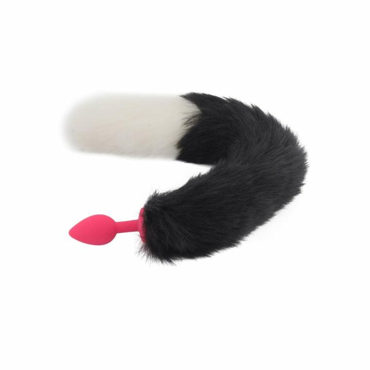 Black & White Silicone Wolf Tail 16″ Butt Plugs