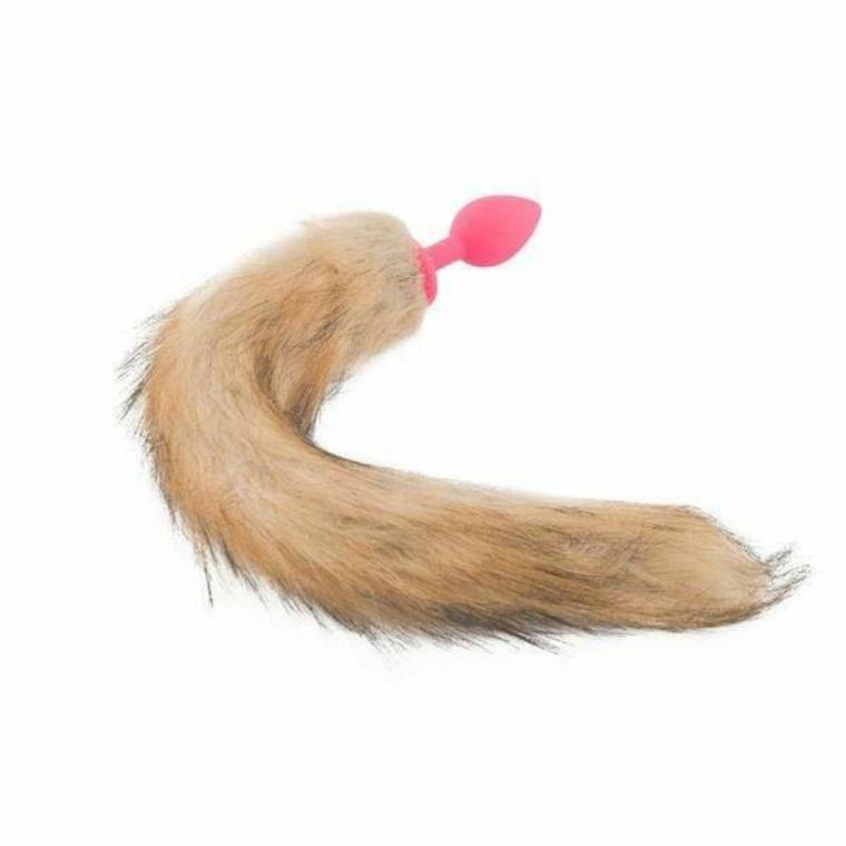 Brown & Pink Fox Silicone Tail, 18″ Butt Plugs