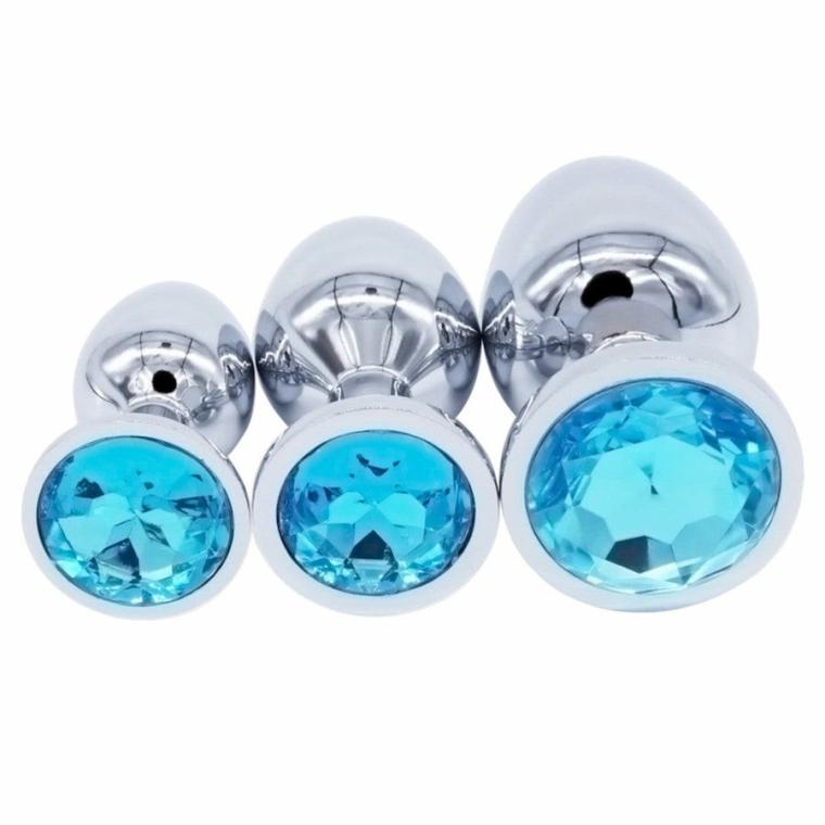 Exquisite Steel Jeweled Plug Set (3 Piece) Butt Plugs Blue