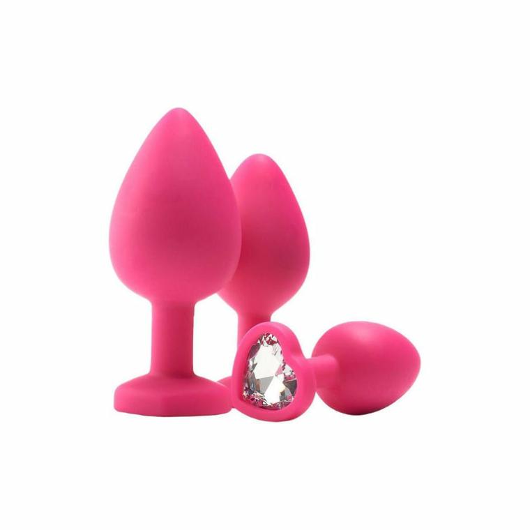 Flirts Silicone Anal Training Kit With Gemstone Butt Plugs Pink