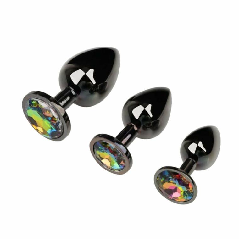 Gunmetal Jeweled Princess Plugs (3 Piece) Anal Toys