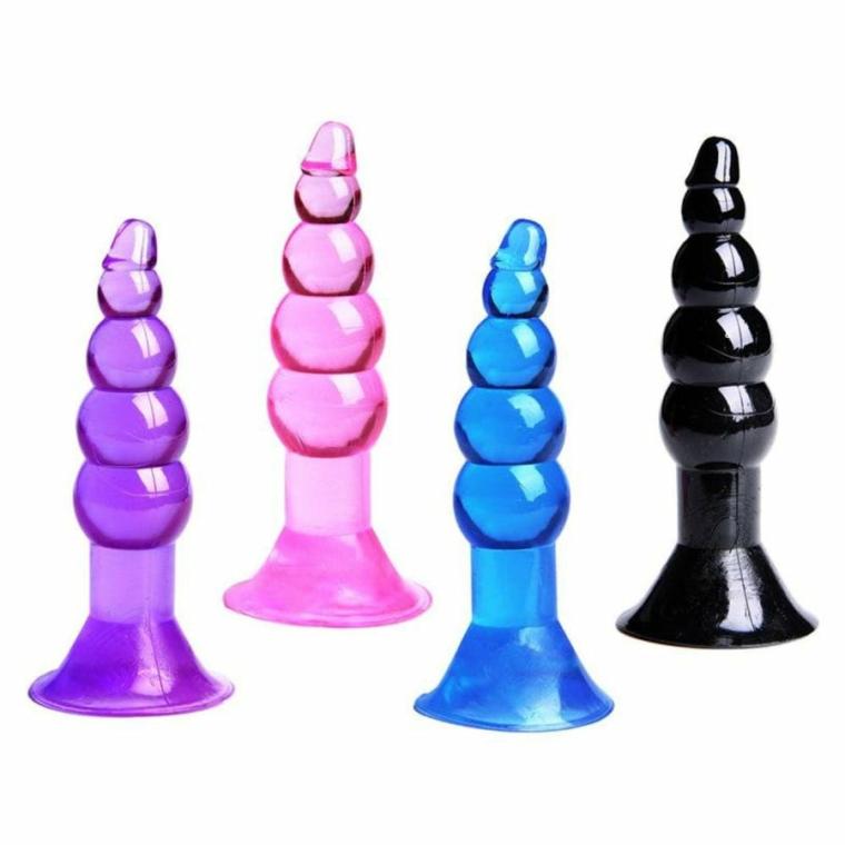 Jelly Silicone Beaded Plug Anal Toys Black