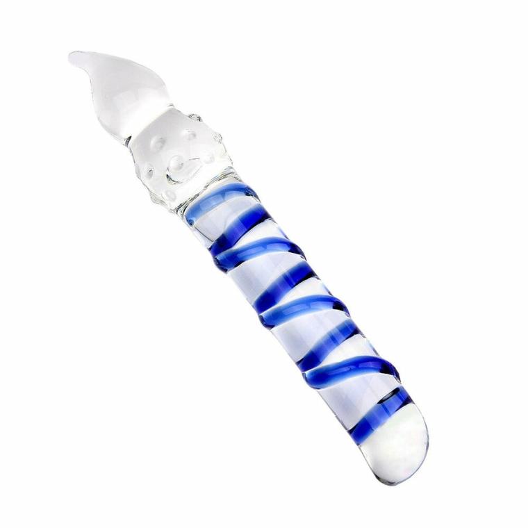 Ribbed Blue Glass Dildo Anal Toys