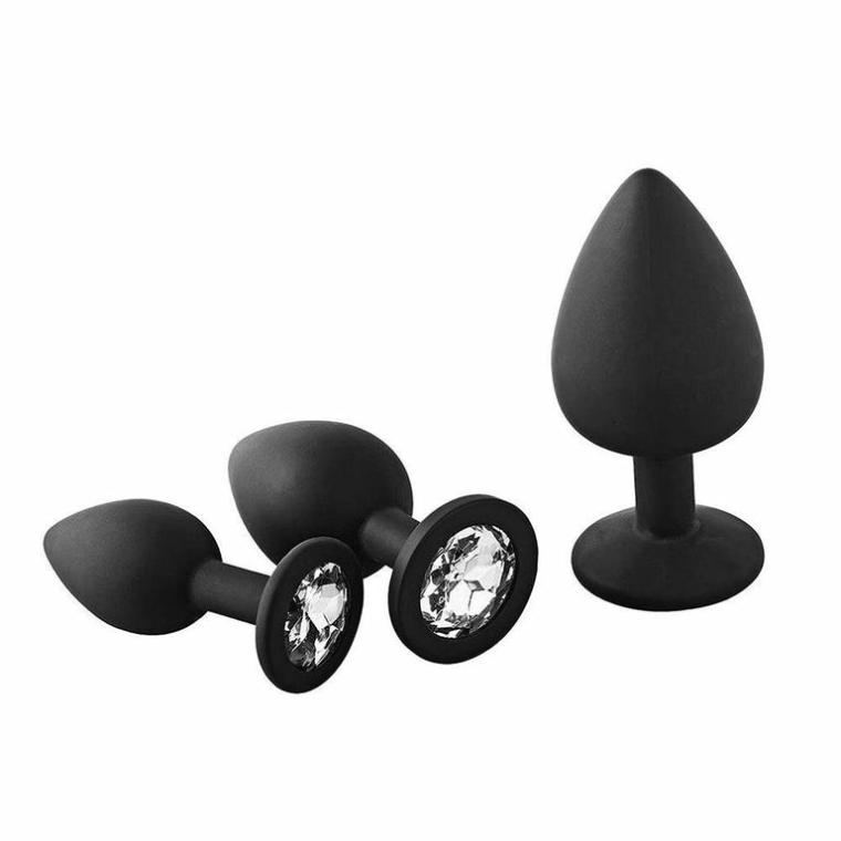 Rounded Anal Training Kit With Gemstone Butt Plugs Clear Gemstone