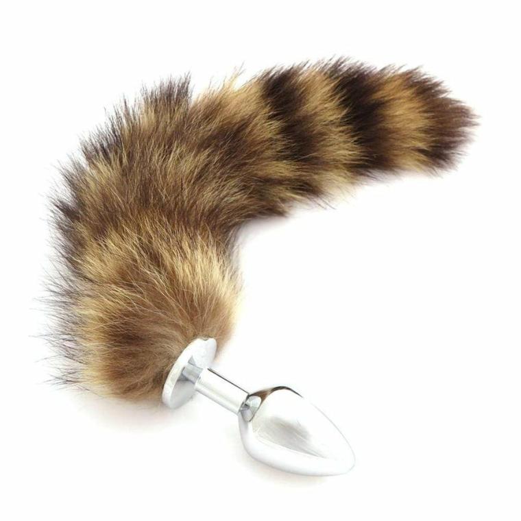 Stainless Steel Raccoon Tail Anal Plug, 12″ Tails