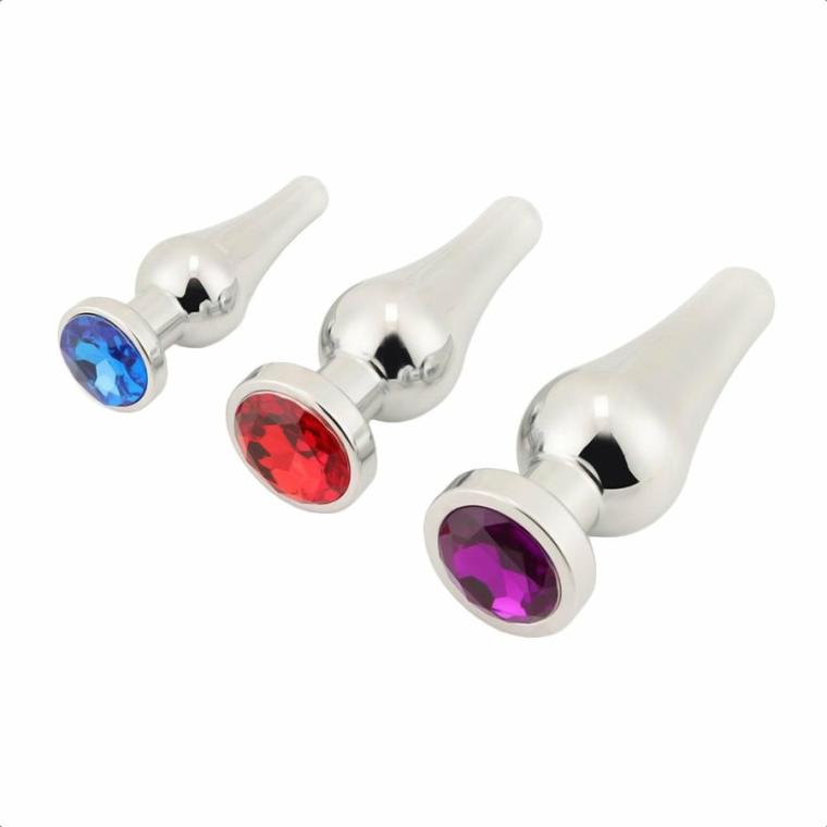 Tapered Steel Jeweled Kit (3 Piece) Butt Plugs Mix - Dark Blue-S Red-M Purple-L