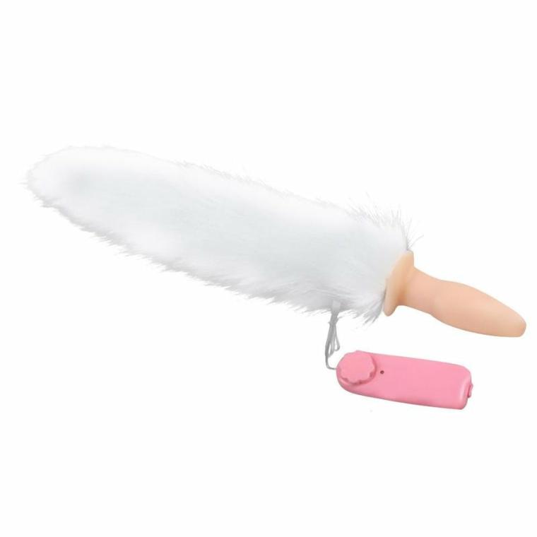 White Fox Tail Vibrator, 13″ Butt Plugs