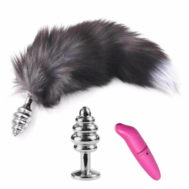 Dark Fox Tail With Vibrator 15″ Butt Plugs