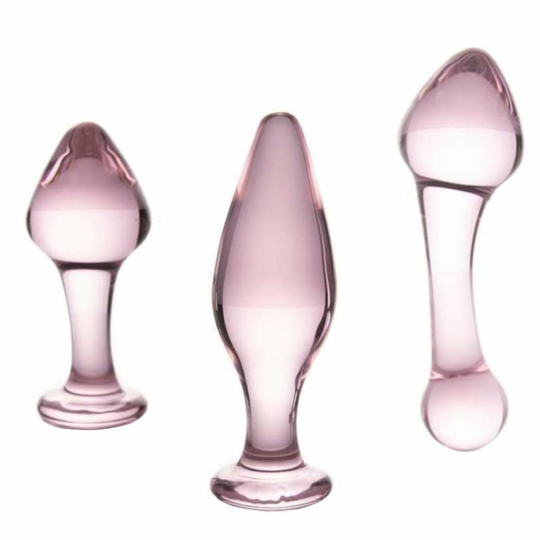 Rose Pink Crystal Glass Kit (3 Piece) Butt Plugs